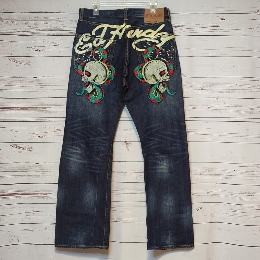 Ed Hardy By Christian Audigier 2009 Skull and Snake Y2K Baggy Vintage Dark Jeans